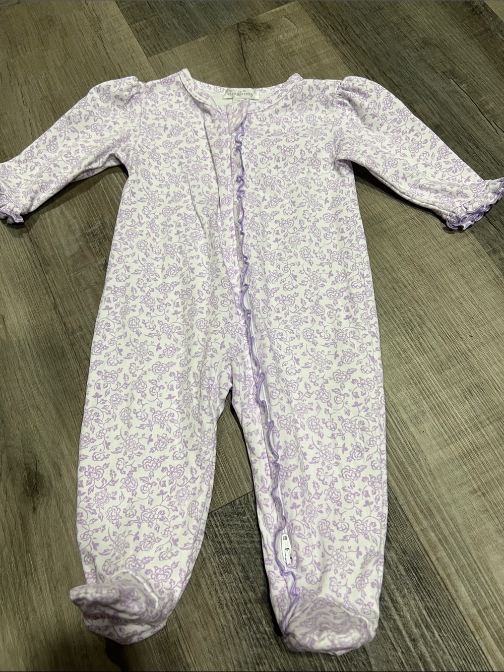 Kissy kissy Blooming Vines Purple Pima Cotton footed zipper sleeper size 3-6M